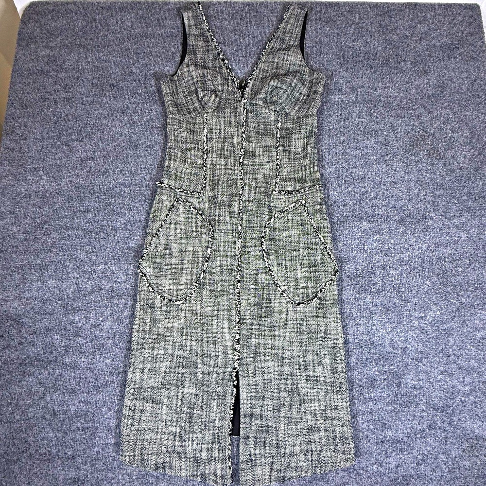 Rachel Roy Collection Gray Tweed Herringbone V-Neck Sheath Dress Zip Pockets 6